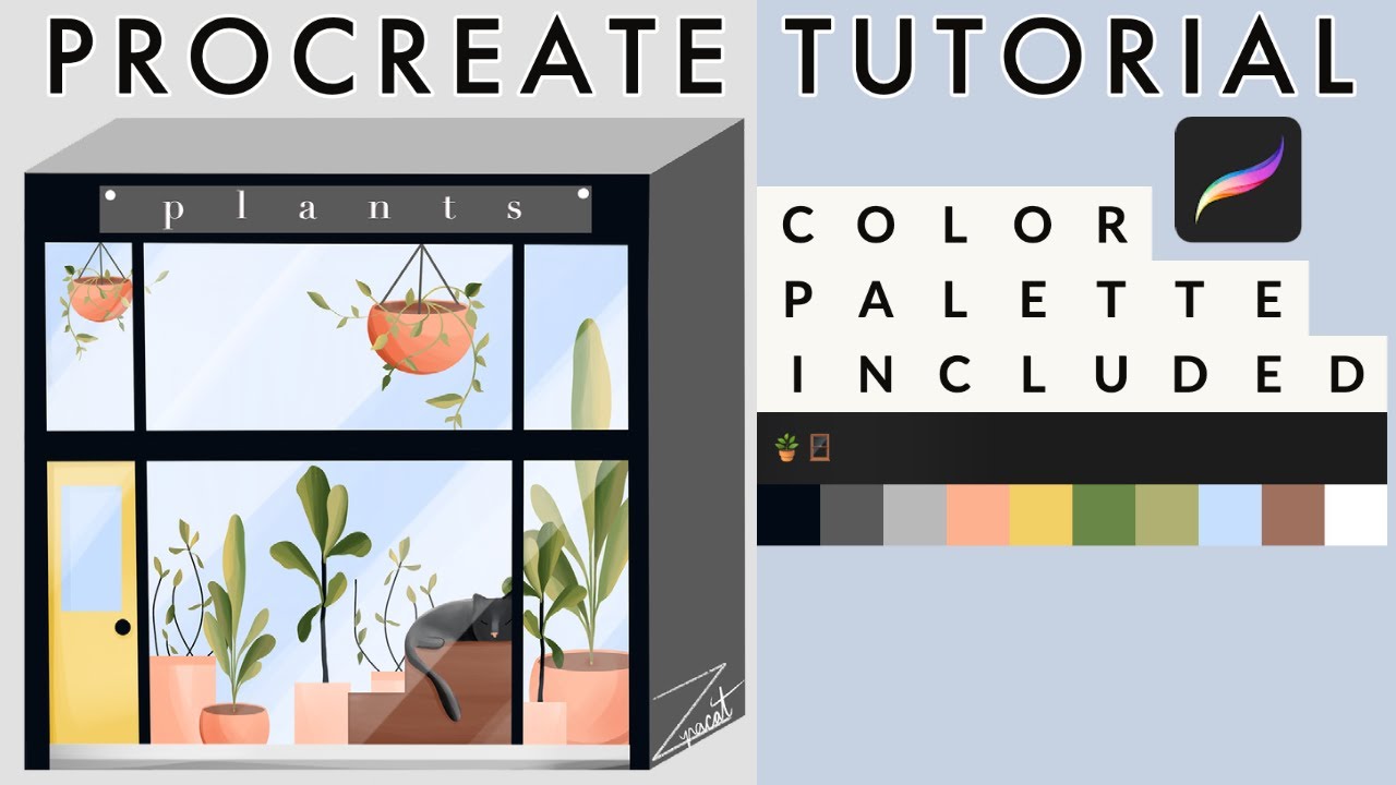 PROCREATE TUTORIAL: How to Draw a Plant Shop Window 🪴🪟 Step by Step Process Using Included Brushes