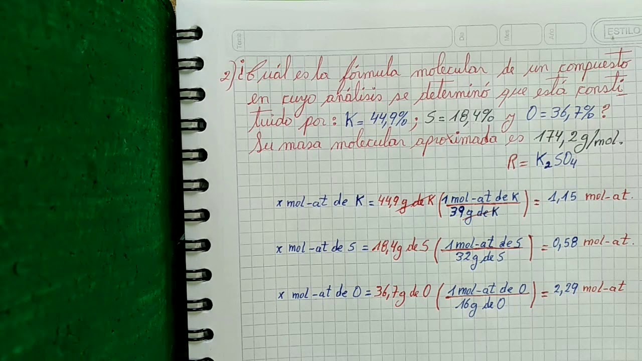 Ejercicios de F&oacute;rmula Molecular.
