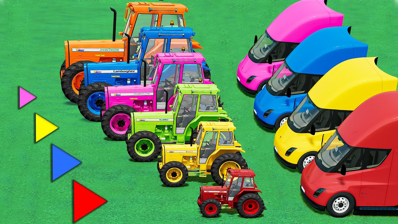Transporter with Colors! MINI TO BIG MASSEY FERGUSON TRACTORS TRANSPORT TO NEW GARAGE! FS22