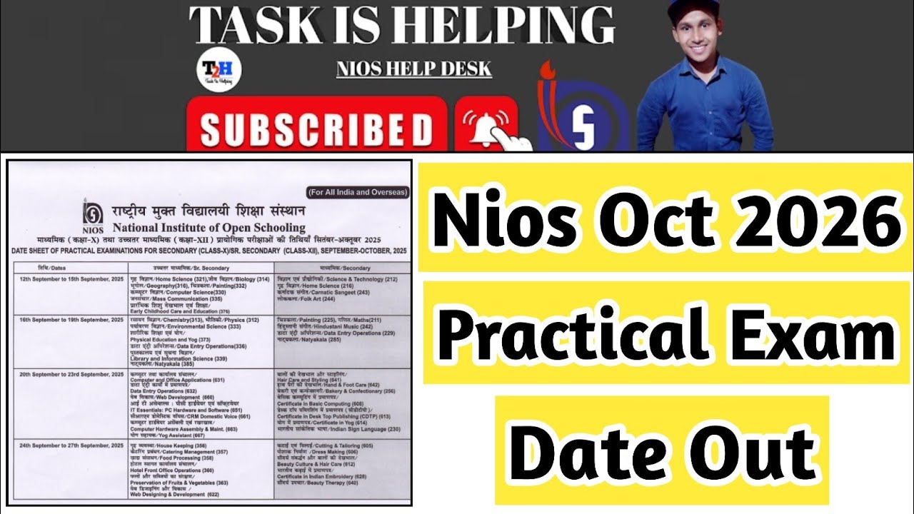 NIOS Practical Exam 2026: Dates, Admit Card & Preparation Tips [Oct-Nov Session]