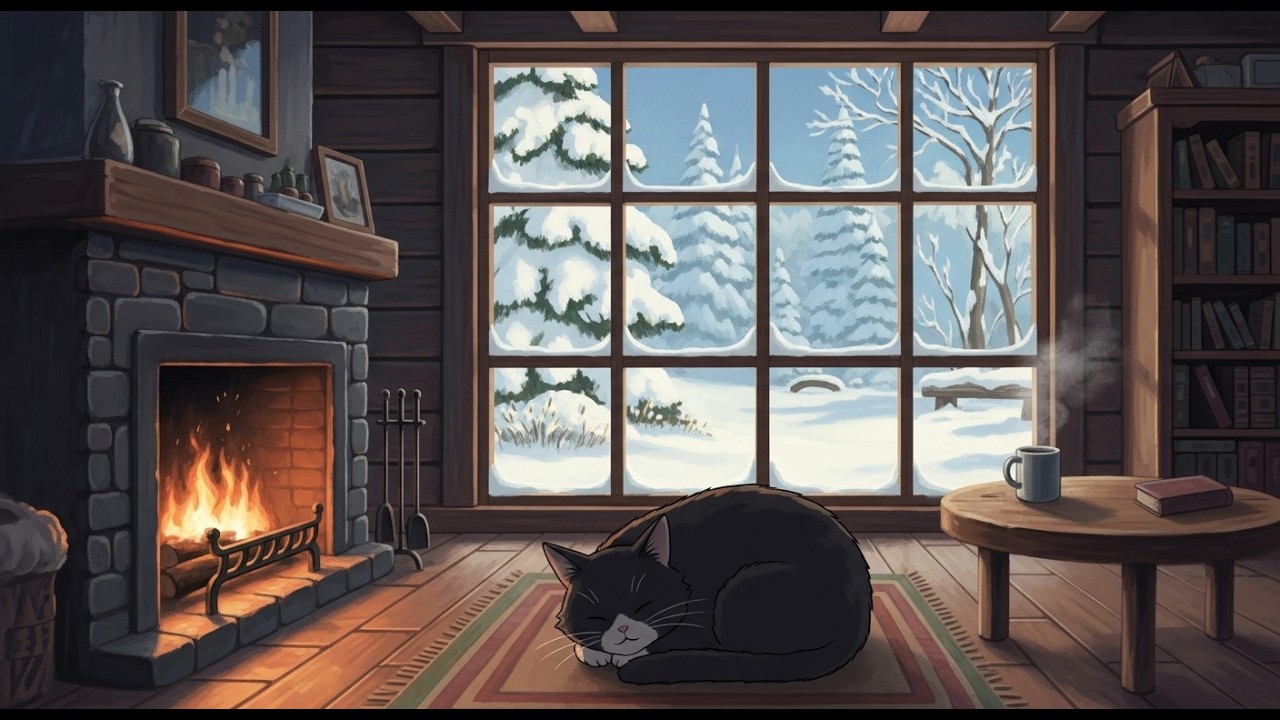 Quiet Cabin Night with Fireplace 🔥 Soothing Lofi for Deep Sleep & Rest