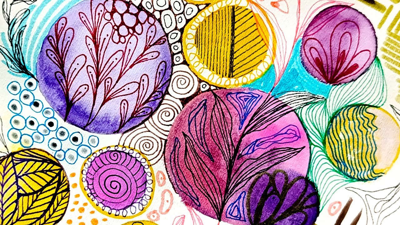 Relaxing Watercolor Zentangle Art | Simple Patterns for Beginners