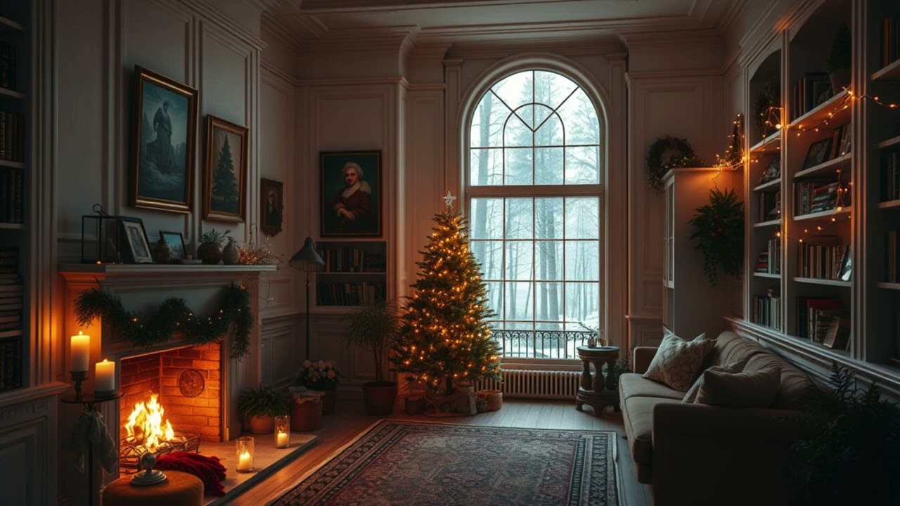 Slow Christmas Jazz by the Window 🎄 Cozy Room & Snowy Forest Scenery
