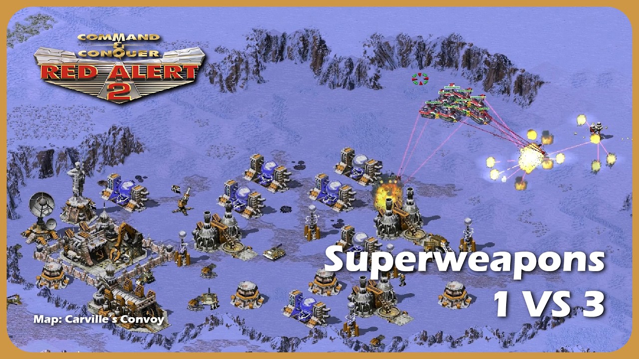 Red alert 2 | Map - Carville's Convoy | 1vs3 with SUPERWEAPONS (Brutal Enemy)