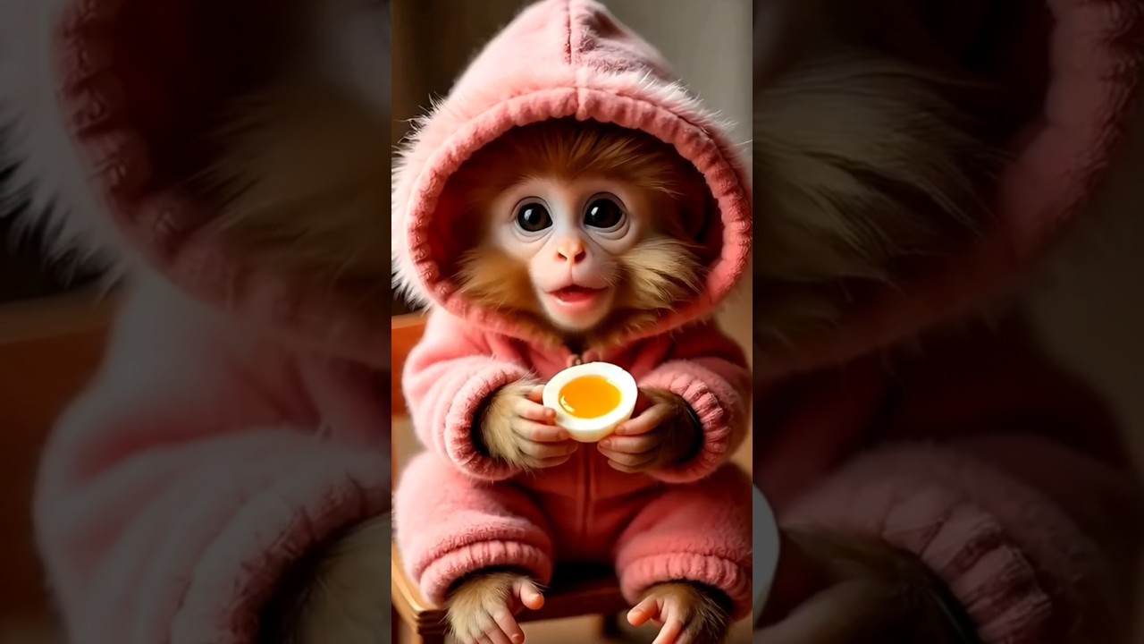 Cutest Baby Monkey Eating Egg 🥚🐒 #babymonkey #shorts #cutemonkey #funnyanimals