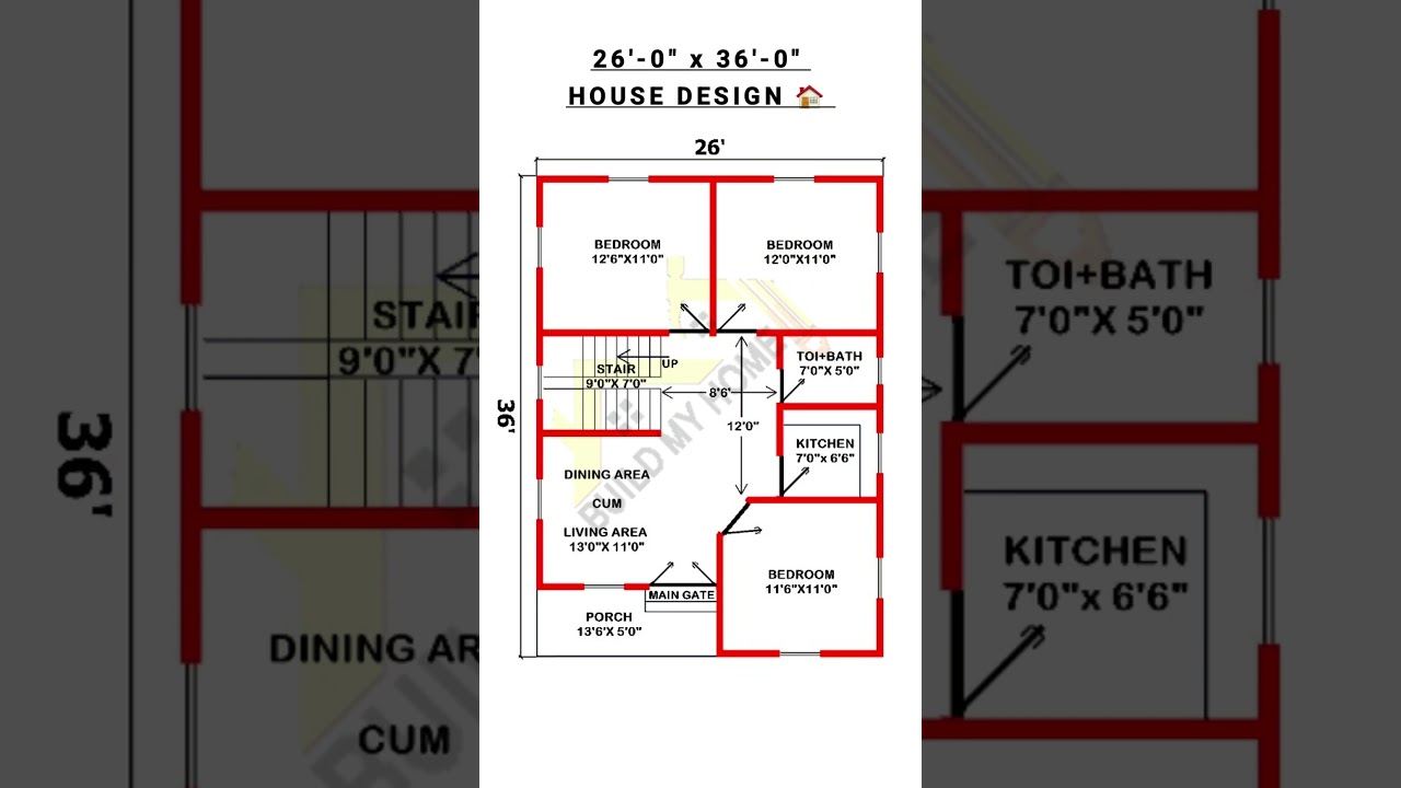 26 x 36 best house plan II 26 x 36 house plans in india II 3 bedroom ghar ka naksha kaise banaye