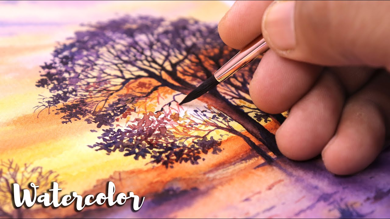 How I painted leaves and tree with watercolor | Watercolor Painting landscape