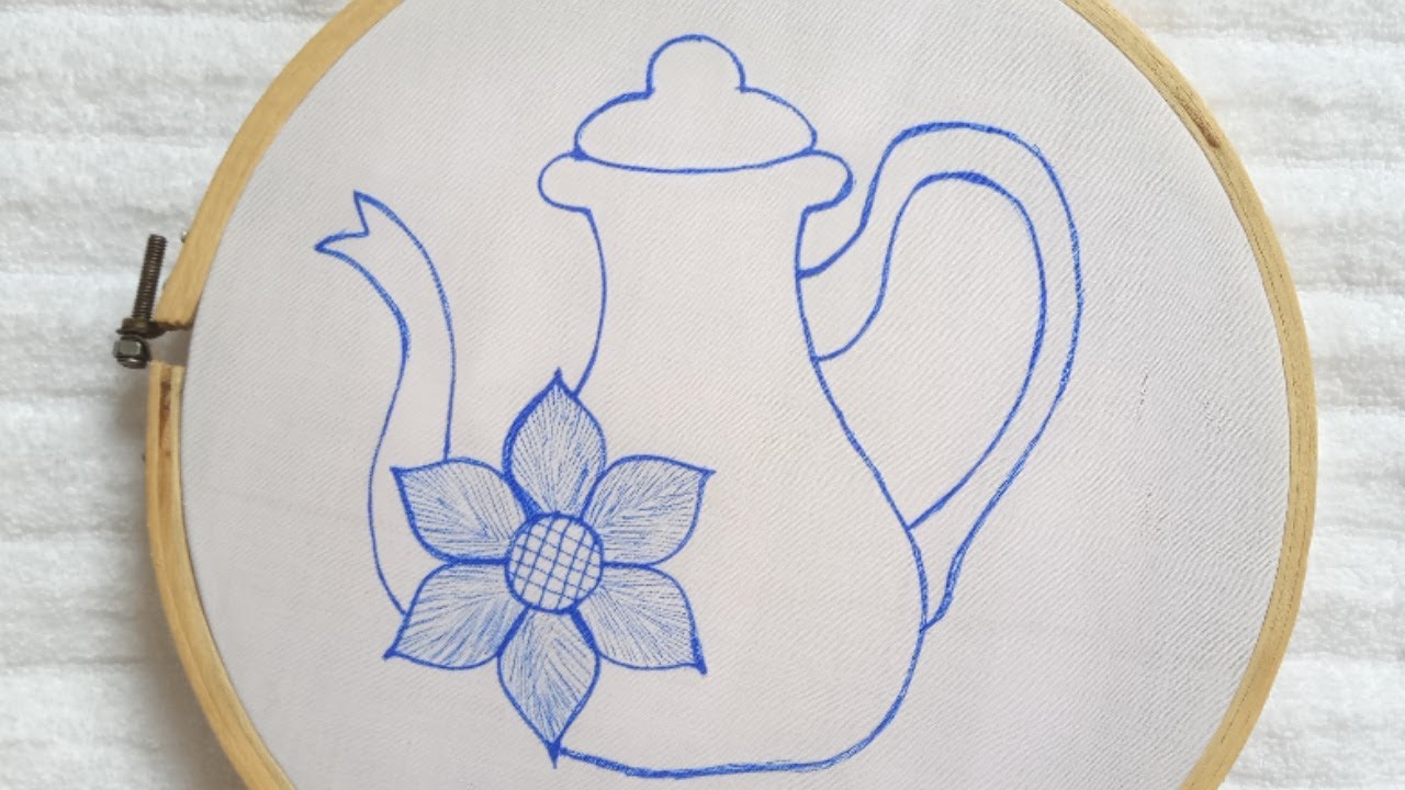 Very Beautiful and very easy hand embroidery kettle pattern with  simple and beautiful flower