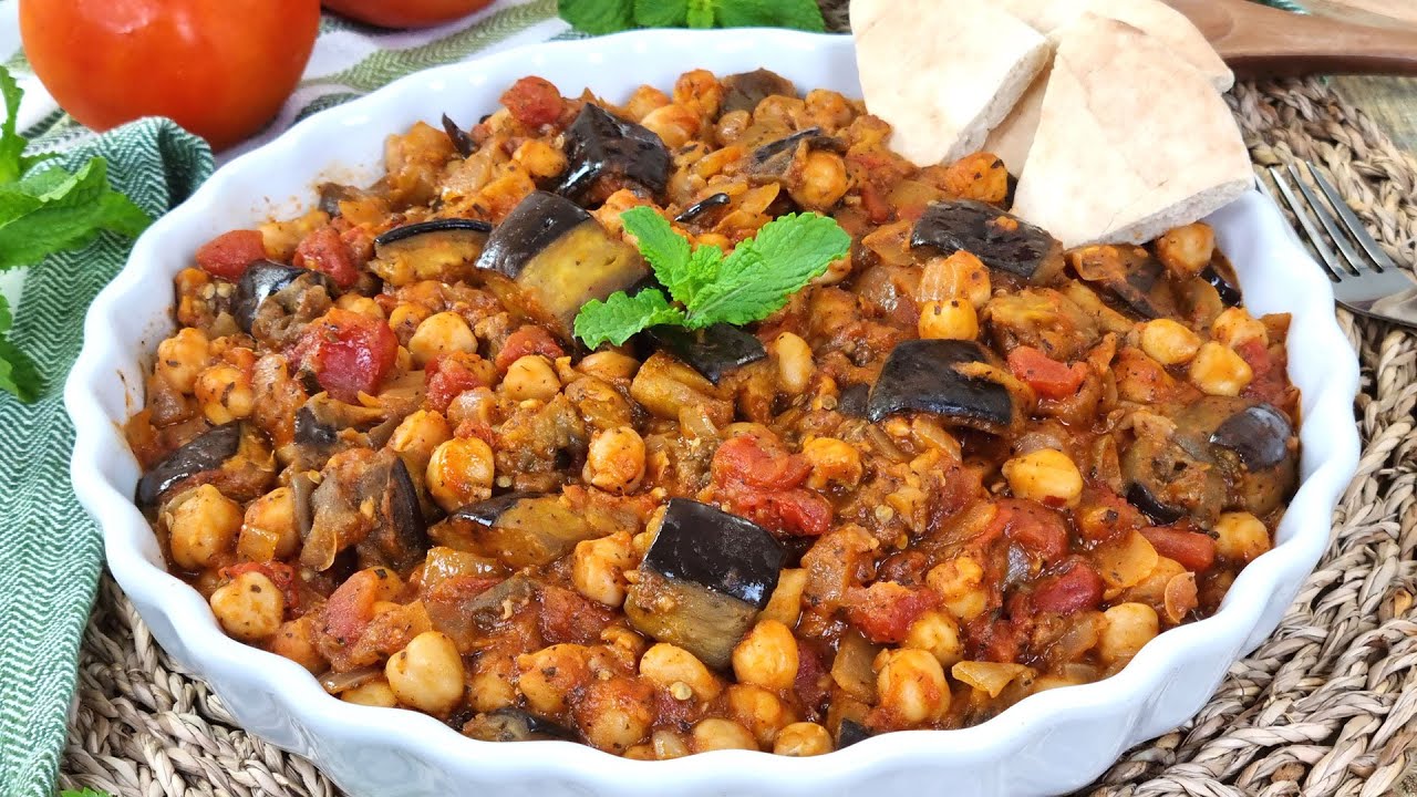 🍆 👉Guiso de Berenjena y Garbanzos ¡Ideal Para Cualquier Día de la Semana! [Maghmour Libanés]