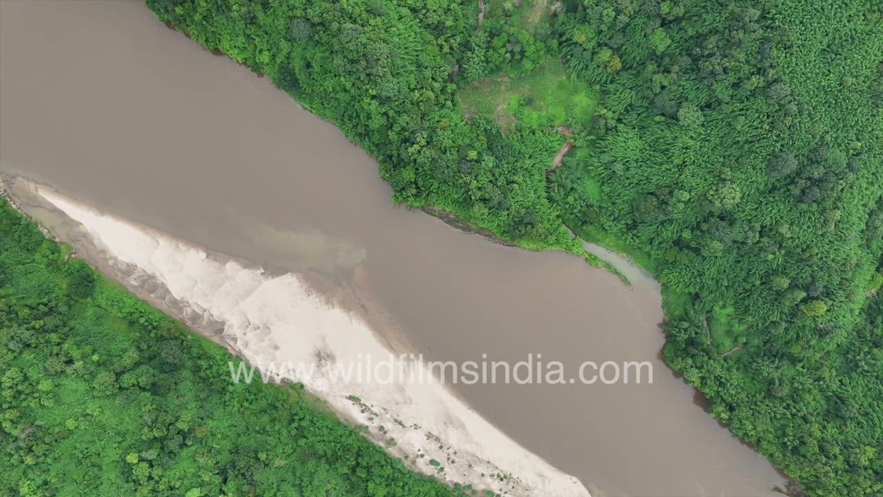 Simsang wari river in Meghalaya meanders through thick forests, carrying rain waters from Garo hills