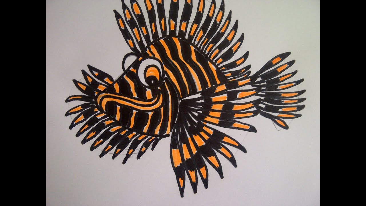 Como dibujar un pez.(pez león,  pez escorpión) . Para principiantes. Como desenhar um peixe