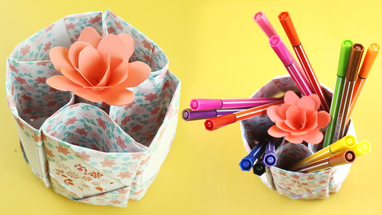 Paper Craft - How to Make A Paper Pen Stand At Home - DIY Hexagonal Pen Holder