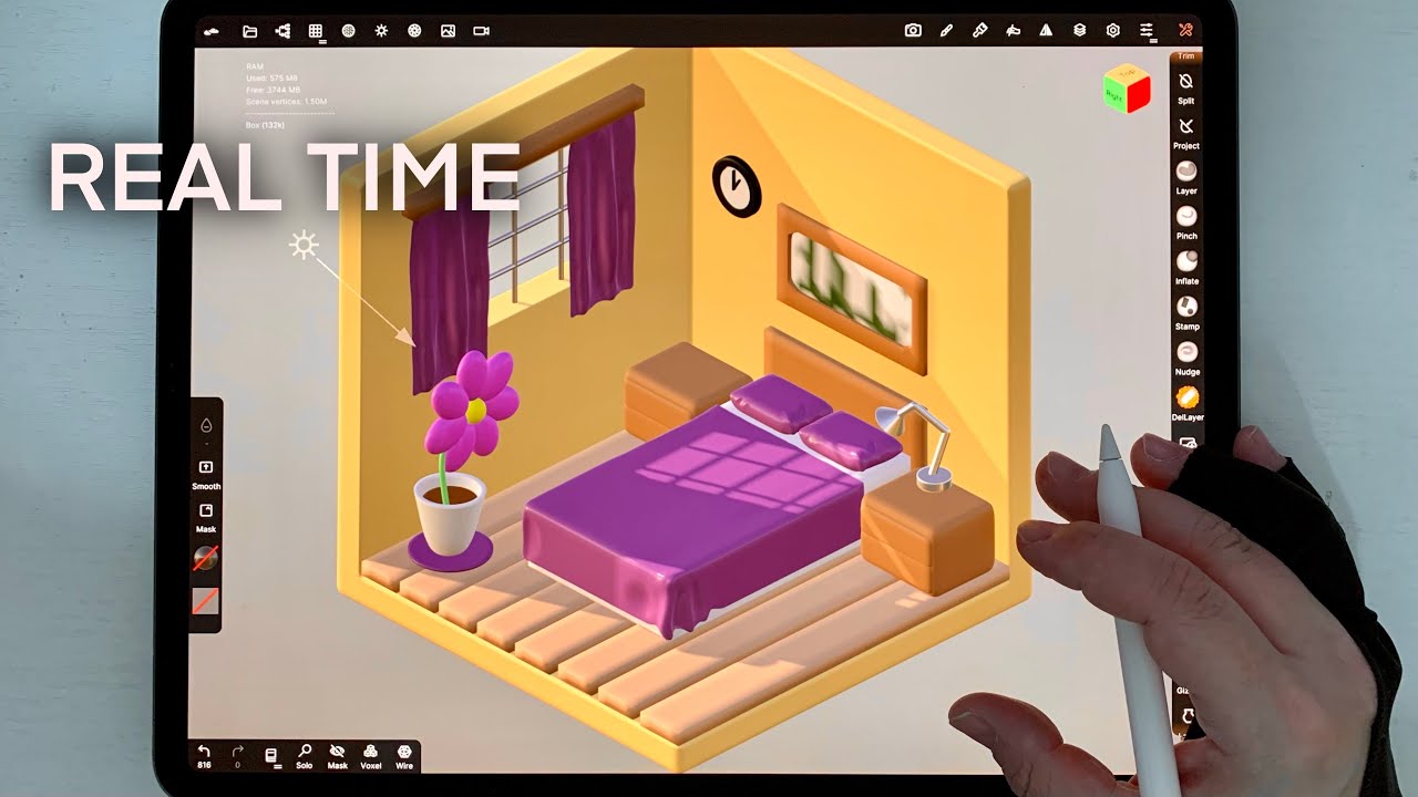 Isometric Bedroom in Nomad Sculpt - Real Time