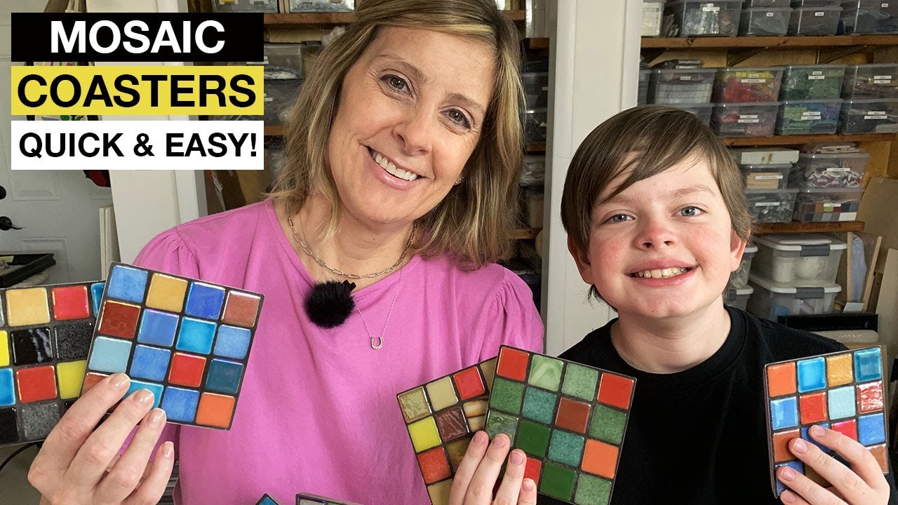 EASY BEGINNER MOSAIC PROJECT: How to Tile Modern Coasters -- No Tools Required! Done In One Hour!