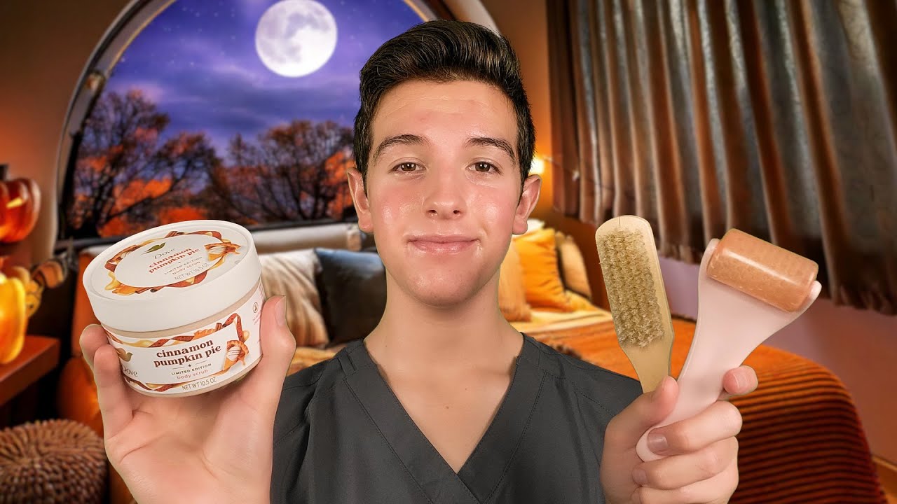 ASMR Pumpkin Spa Facial and Scalp Treatment (gentle background rain)