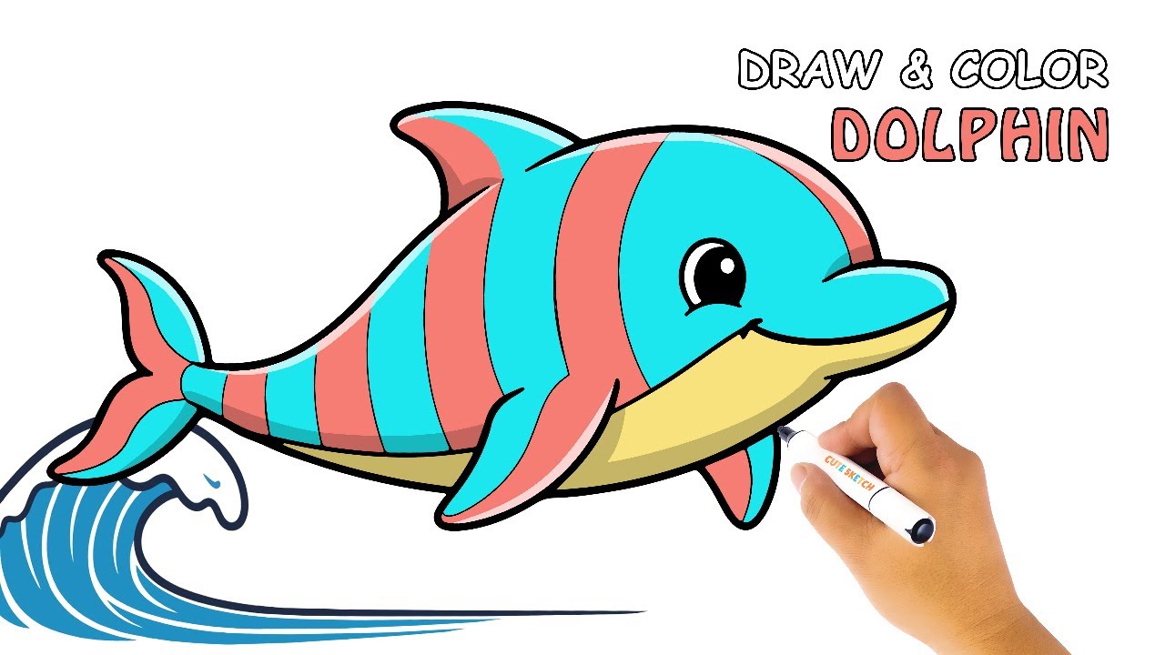 Draw & Color a Dolphin | Relaxing Fish Drawing Step by Step