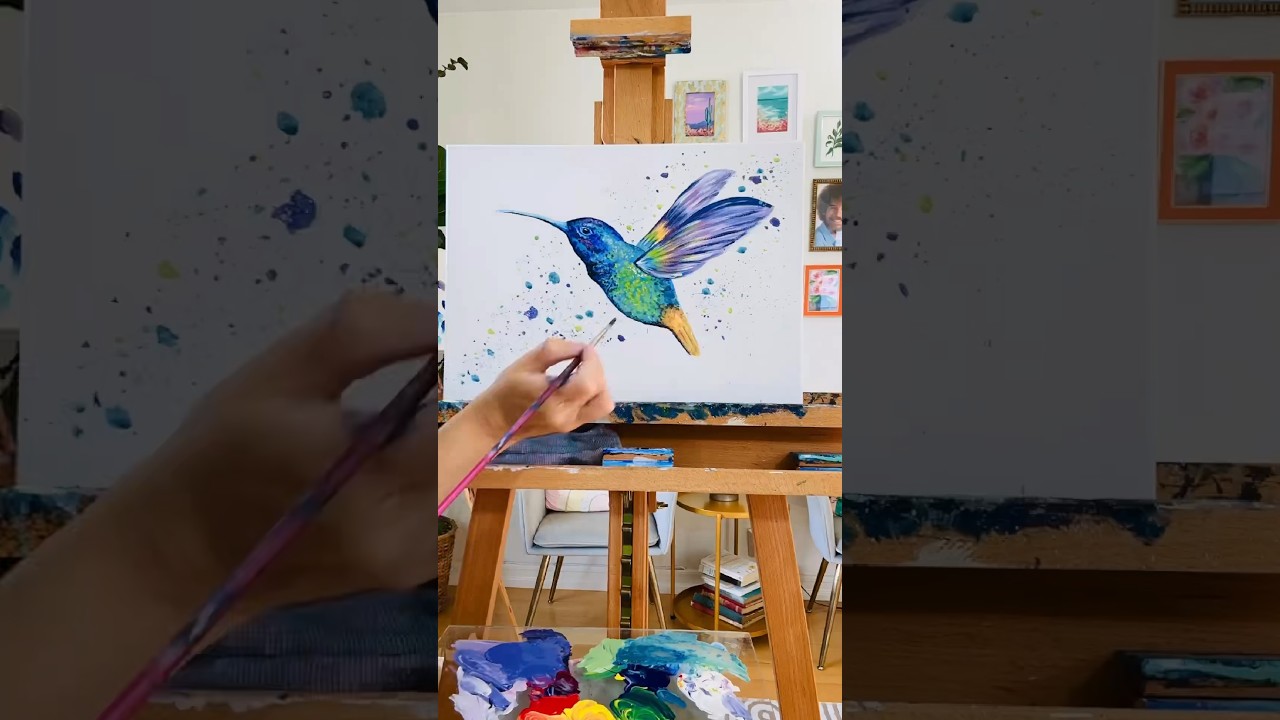 🪽Hummingbird Takes Flight Easy Beginner Acrylic Painting on Canvas Tutorial #acrylicpainting