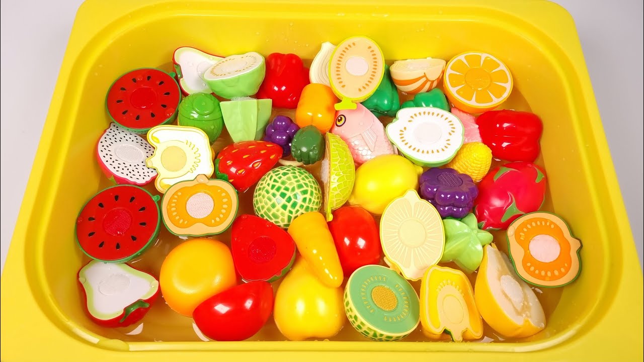 Satisfying Video | Drop Fruits and Vegetables in Yellow Pool ASMR (no music)