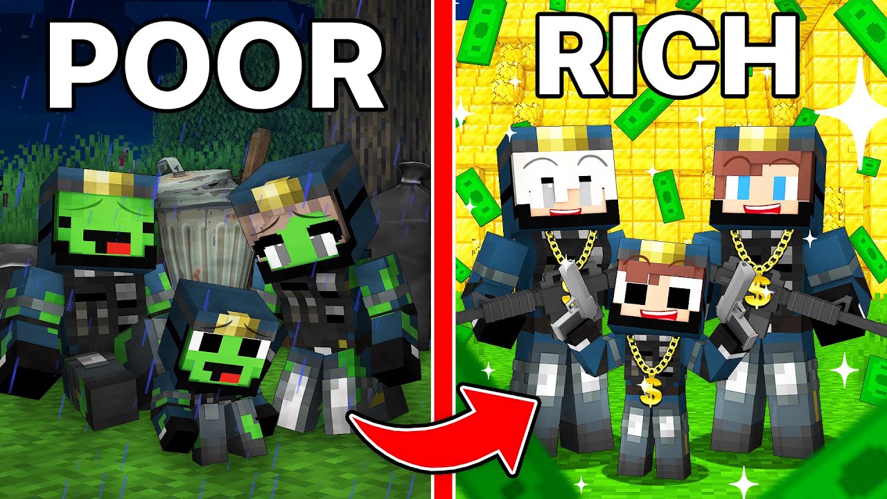 Mikey and JJ from POOR to RICH FBI FAMILY in Minecraft! (Maizen)