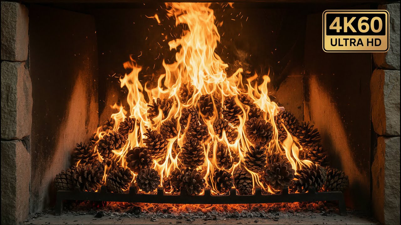 🔥 Pinecone Fireplace 4K 60 (8 HOURS)
