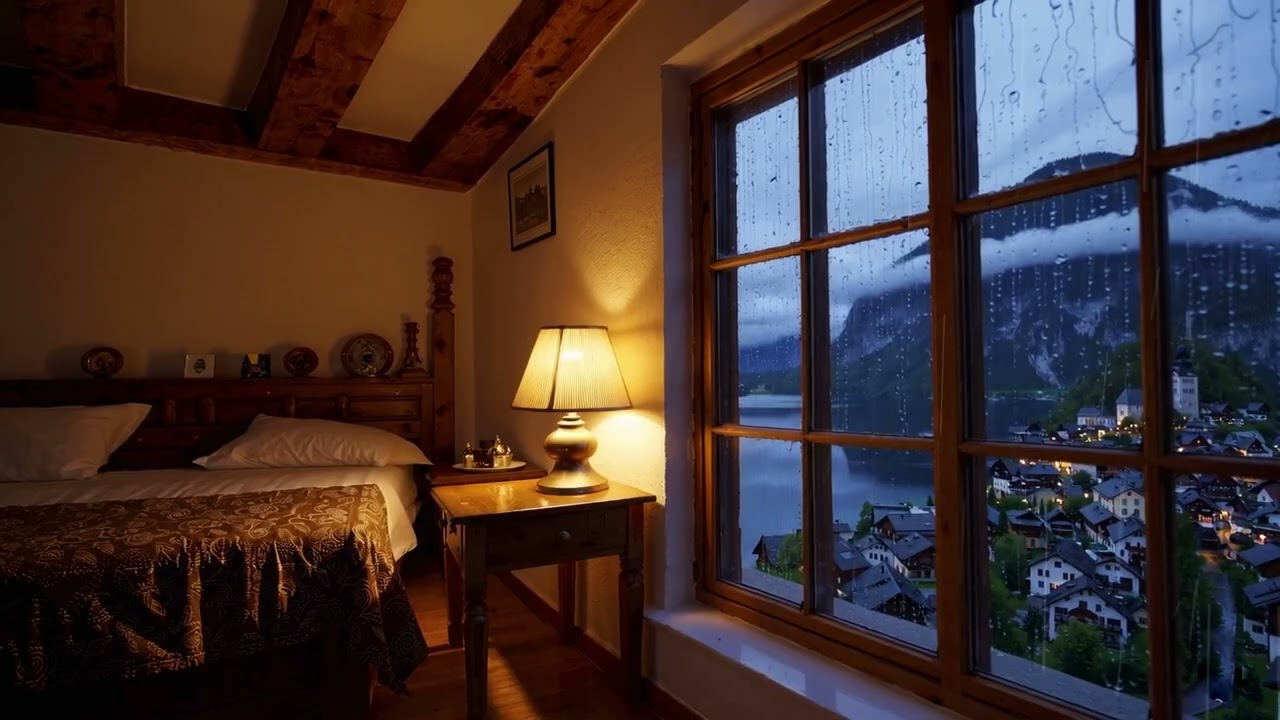 Hallstatt Austria Rain Sounds for Deep Sleep 🌧️ Cozy Bedroom at Night (4 Hours)
