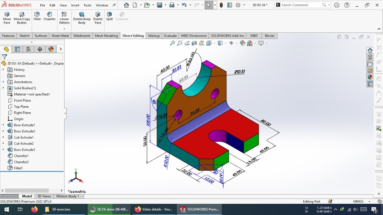 Упражнение 034 ​​по SolidWorks 3D
