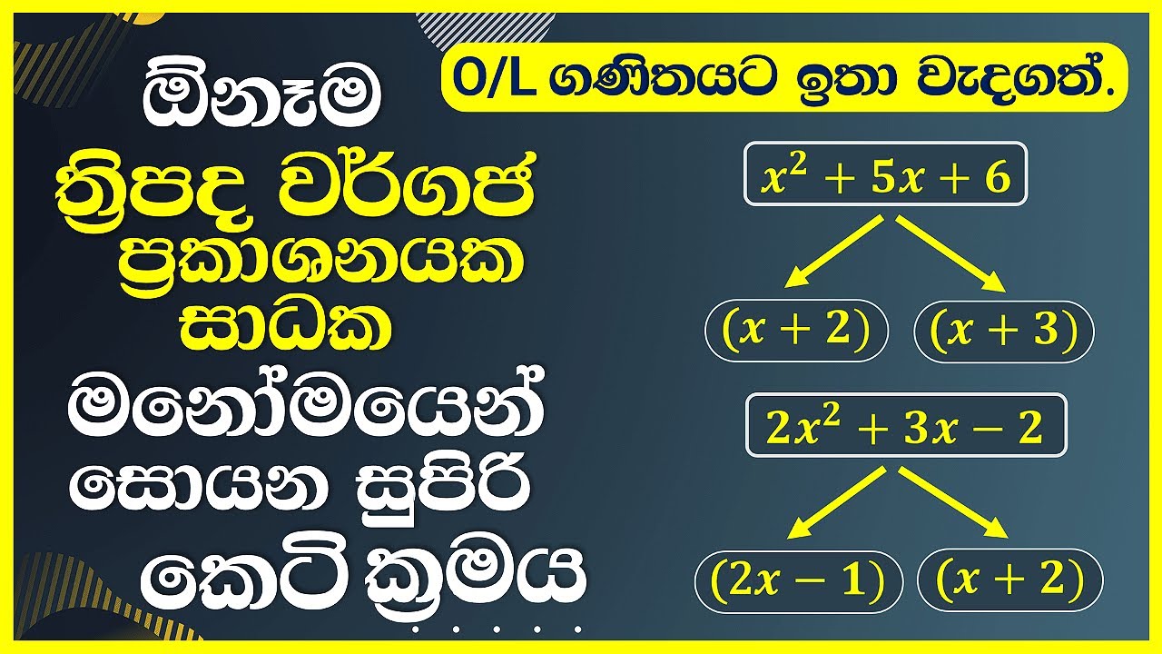 ත්‍රිපද වර්ගජ ප්‍රකාශන වල සාධක සෙවීමේ සුපිරි කෙටි ක්‍රමය | finding factors in trinomial Quadratic