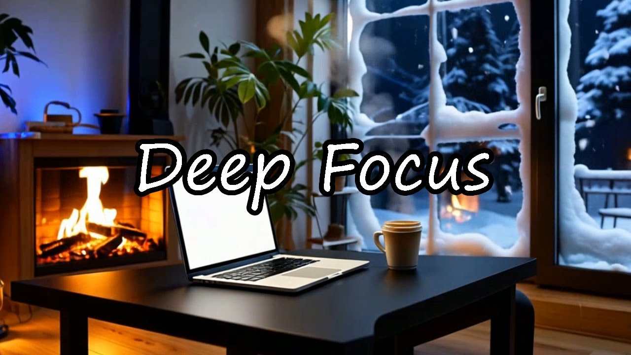 Deep Work Music by the Fireplace ❄️ Snowy Night Ambience for Focus, Study & Reading