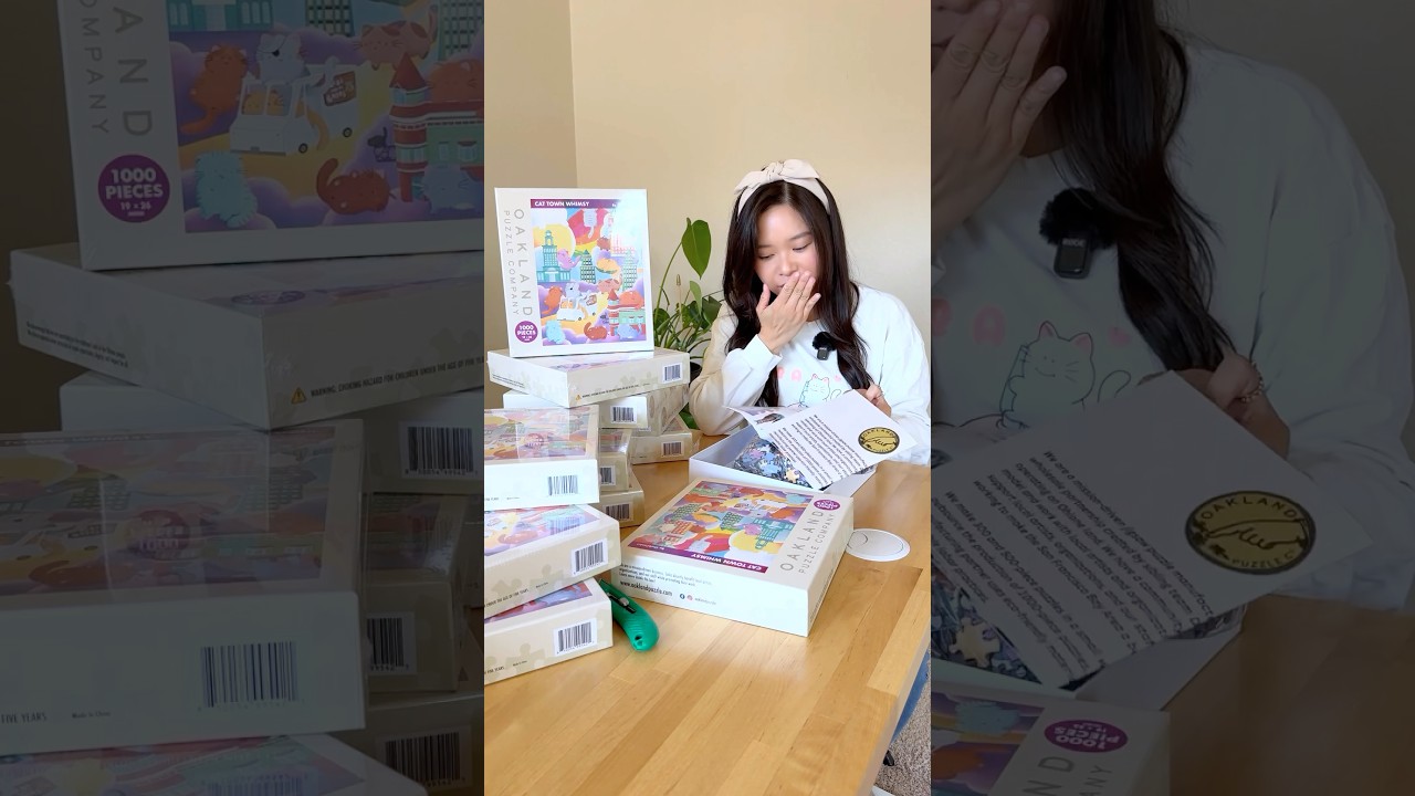 reacting and unboxing the puzzle i drew! 🧩📦 #puzzlecats #unboxingvideo