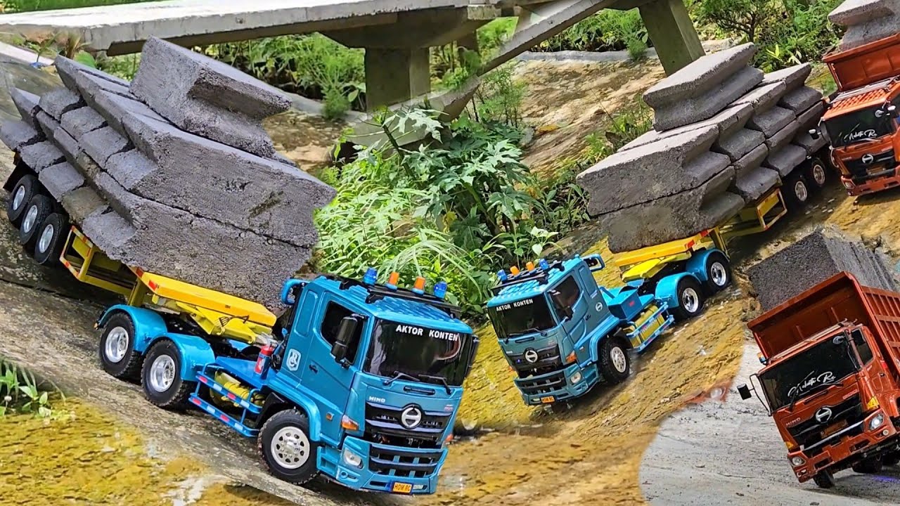 AKSI KE 91 ‼️ Pengiriman Terberat Rc Truk Trailer VS Tronton Angkut Pasir Batako guling Dam Rompal 