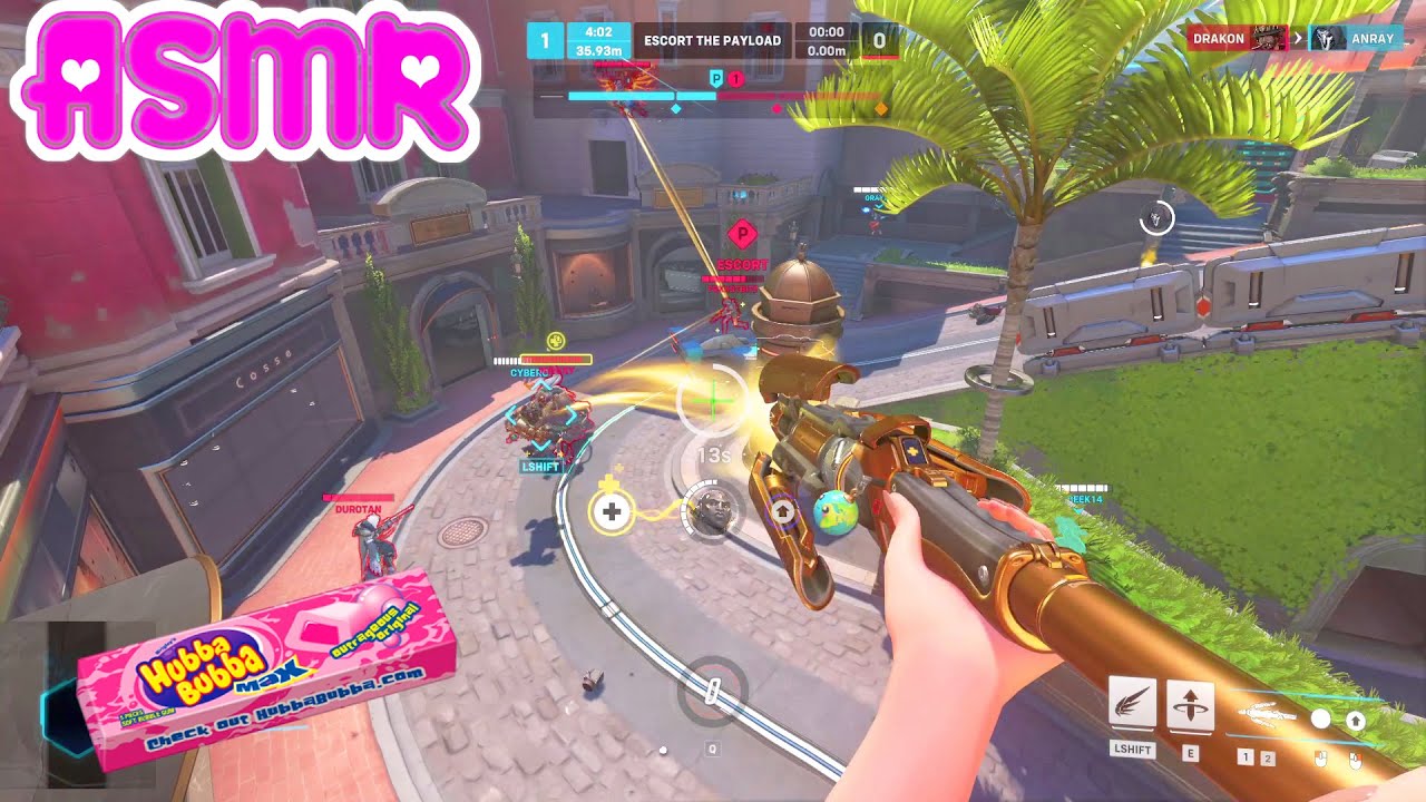 ASMR Gaming 🍀 Overwatch 2 Relaxing Mercy Comp Gameplay Gum Chewing + Controller Sounds Whispering 💤