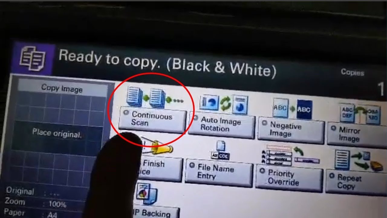 طريقة تصوير عدة نسخ من علي زجاجة المستند بدون استخدام الفيدر والتوزيع خاصية continuous scan كيوسيرا