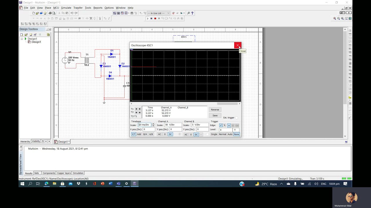 Design/Simulation of 12V power supply on Multisim