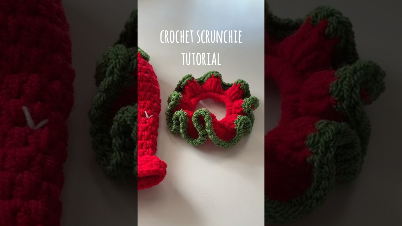 CROCHET SCRUNCHIE TUTORIAL 🍓 #crochettutorial #crochetpattern #crochetscrunchie