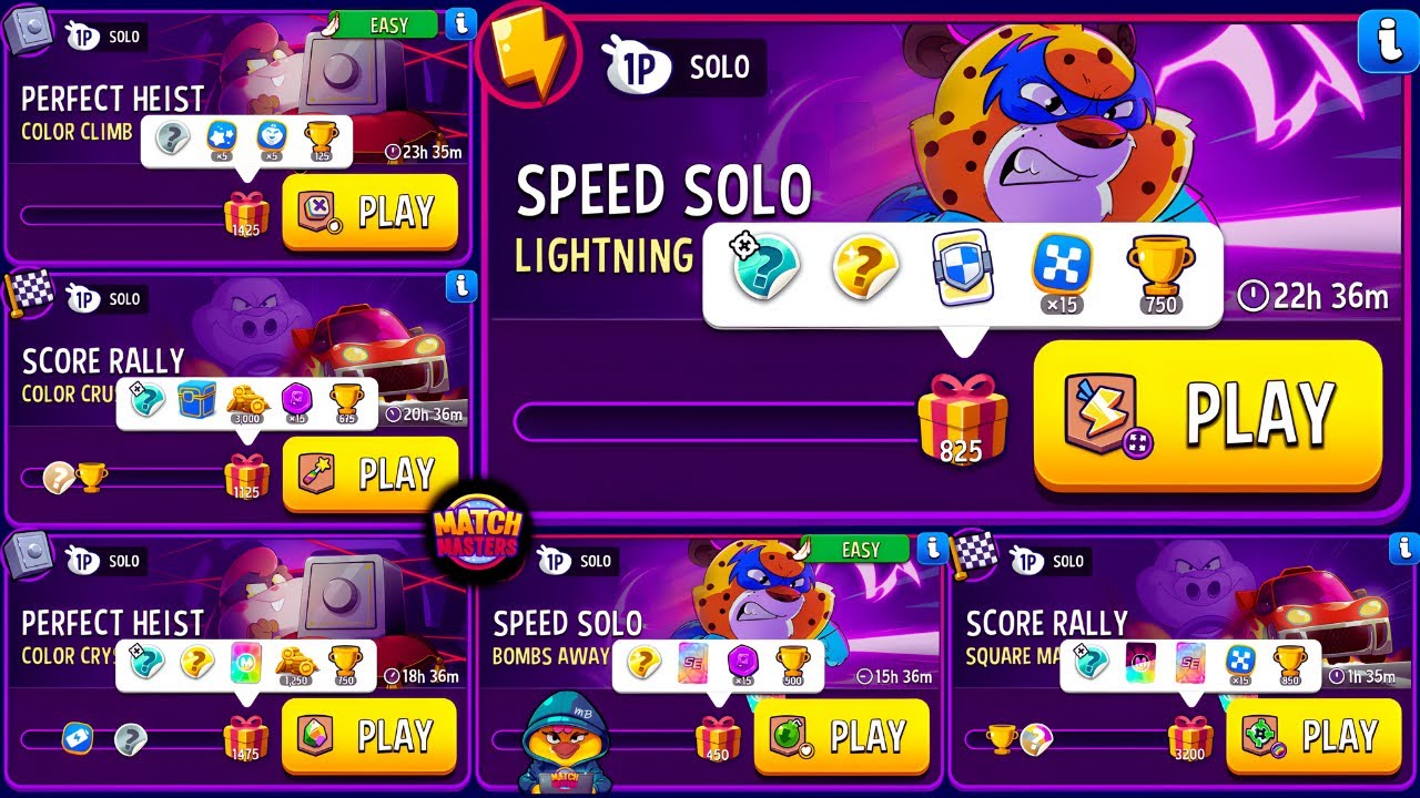 #matchmasters x6 SOLO🔥 Square Match, Bombs Away, Color Crystals, Color Climb, Color Crush, Lightning