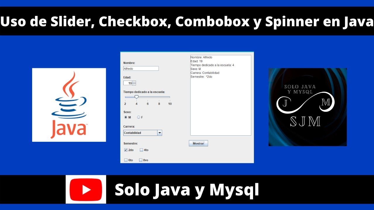 Uso de slider, check box, Combobox y spinner en Java NetBeans