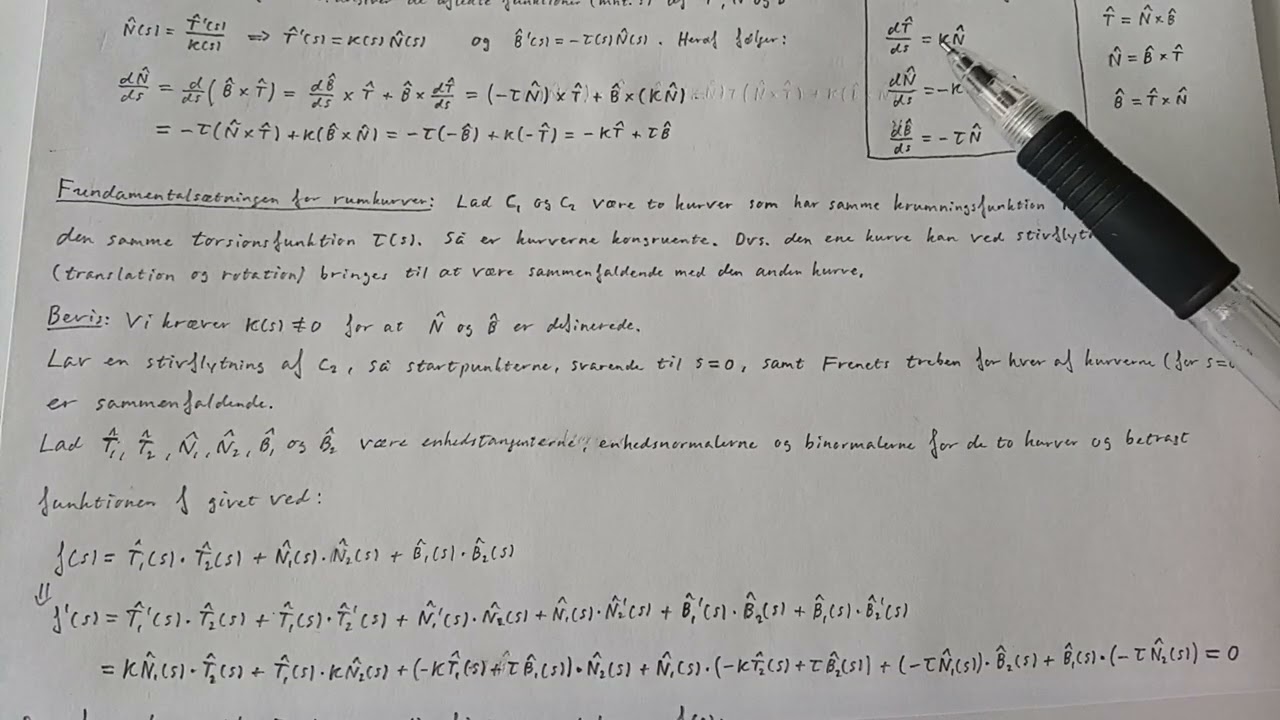 Rumkurver 12 Frenet Serret formlerne og fundamentalsætningen for rumkurver