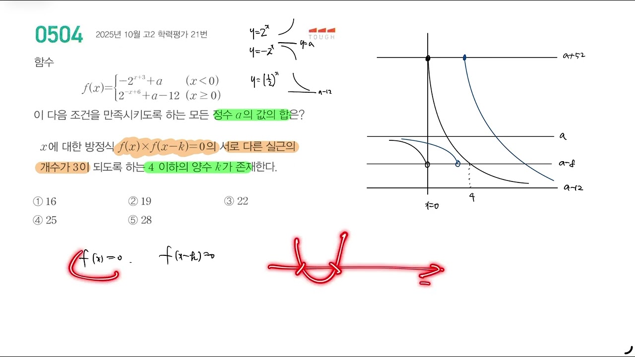 마플시너지 대수 504번│TOUGH│4.지수함수와 로그함수│2025년 10월 고2 학력평가 21번