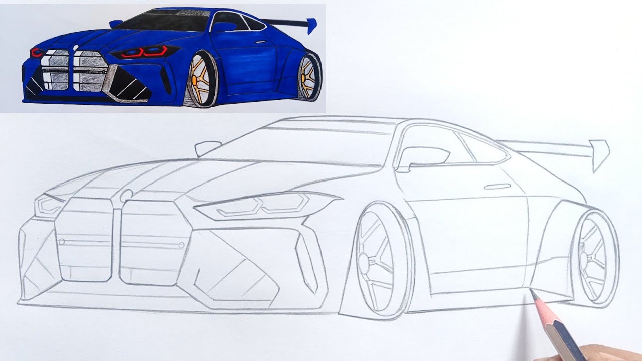 How to Draw BMW M4 Competition G82 | Easy Pencil Sketch | BMW M4 Drawing 🔥