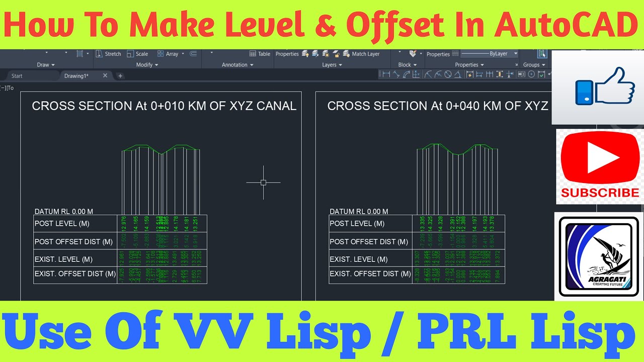 Use VV Lisp PRL Lisp For Draw Cross Section In AutoCAD I Level Offset Plot Kaise Kare I Agragati I