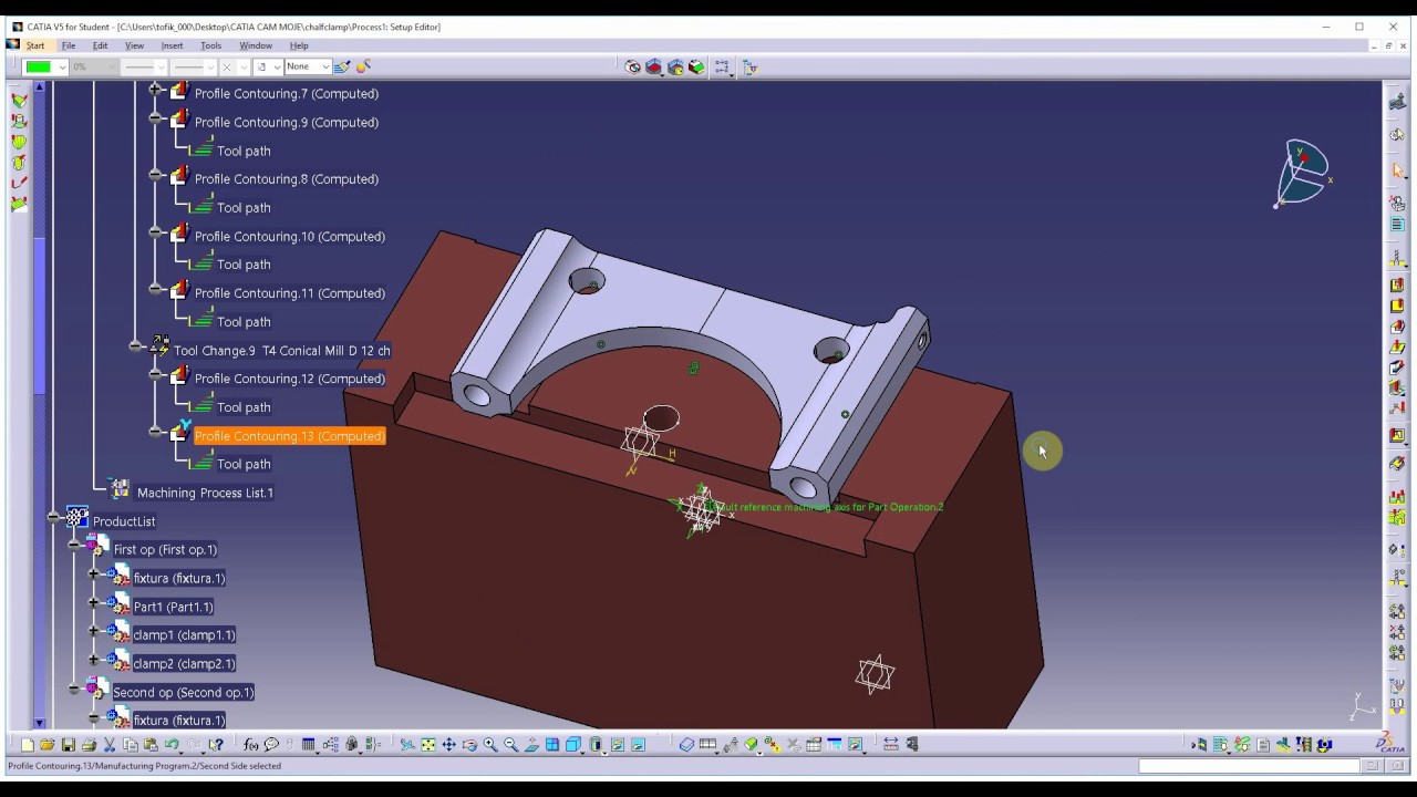 Catia V5 Machining (CAM) CNC programming - clamp part_2