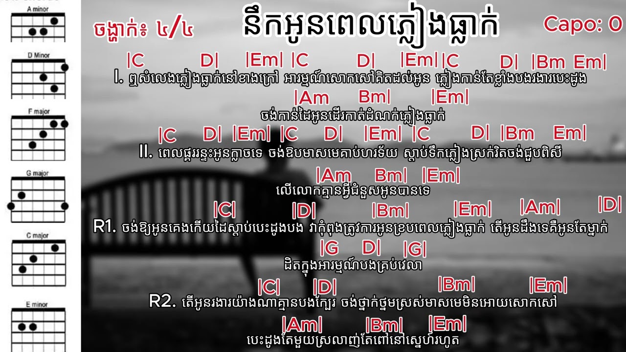 នឹកអូនពេលភ្លៀងធ្លាក់ chords - [ Nik Oun Pel Pleang Tleak ] - Original song by: Nico