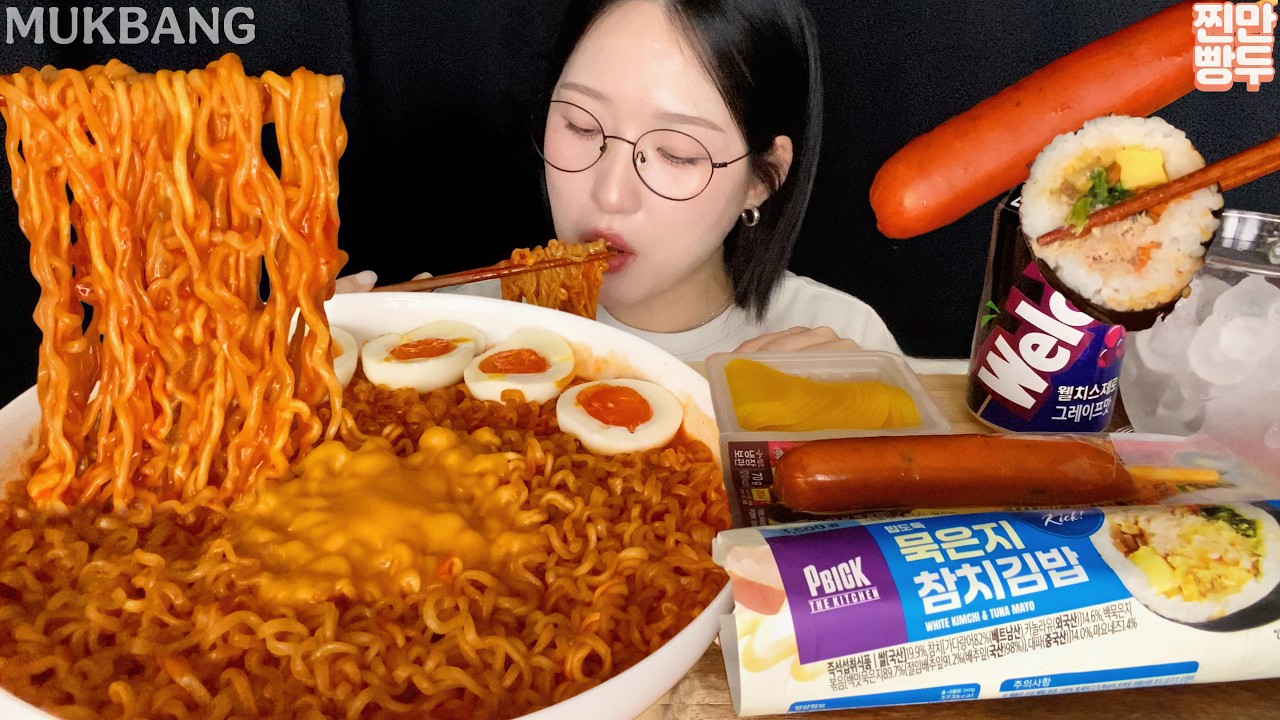 ❤️Spicy Cheese Rabokki(Ramen) & Kimbap | KOREANFOOD MUKBANG ASMR