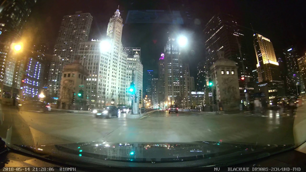 BlackVue DR900S at Night on Michigan Avenue Northbound, Chicago