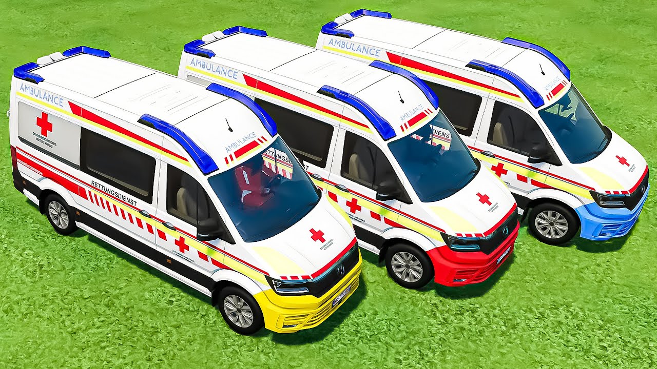 AMBULANCE OF COLORS ! TRANSPORTING COLOR AMBULANCE CARS TO GARAGE  ! Farming Simulator 22