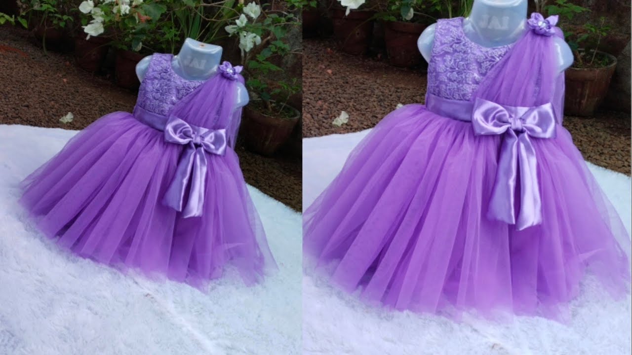 DIY:Designer birthday frock cutting and stitching/One year babyfrock/frill net frock making