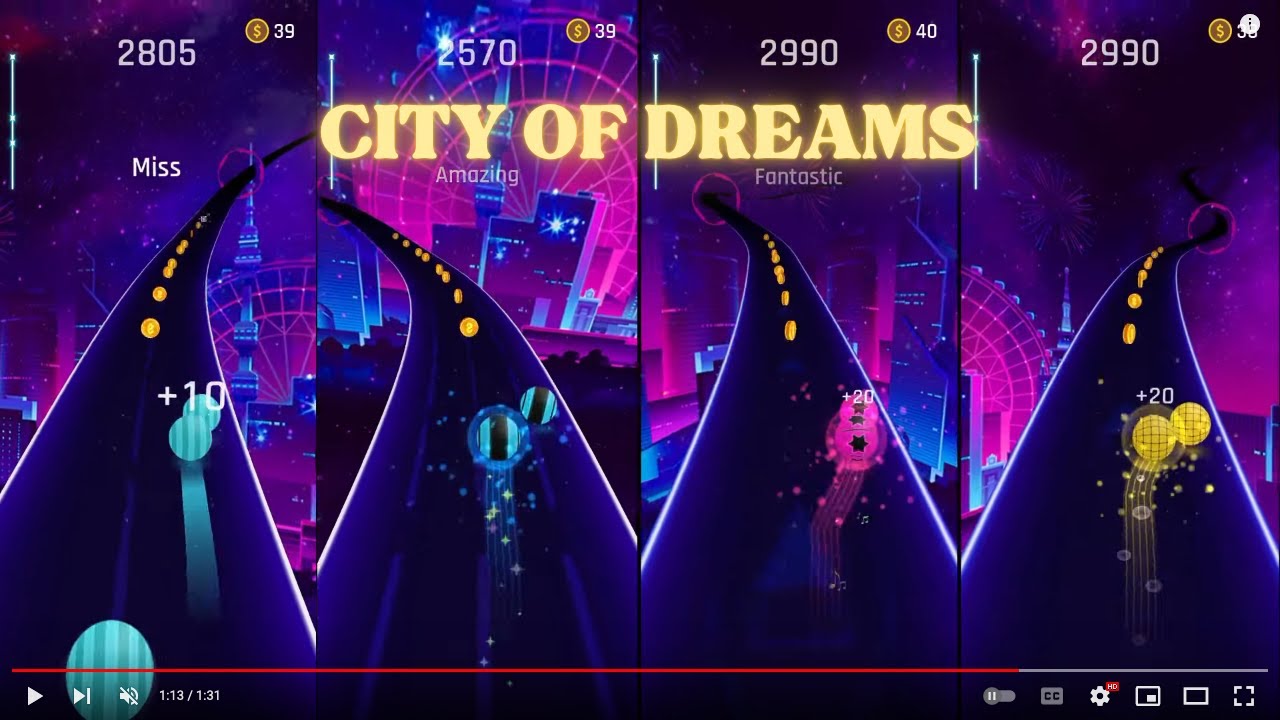 TNMK - CITY OF DREAMS | Dancing Road: Color Ball Run! With 4 Screen And 4 Different Balls