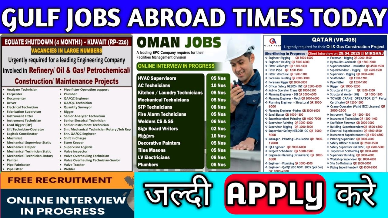 Urgently Requirement For Reputed Company In Kuwait, Gulf Job Vacancy 2025, Qatar Job Vacancy 2025