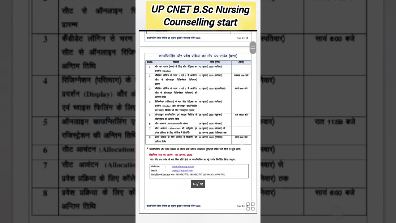 UP CNET B.Sc Nursing counselling start #upcnet2025 #cutoff #bscnursing