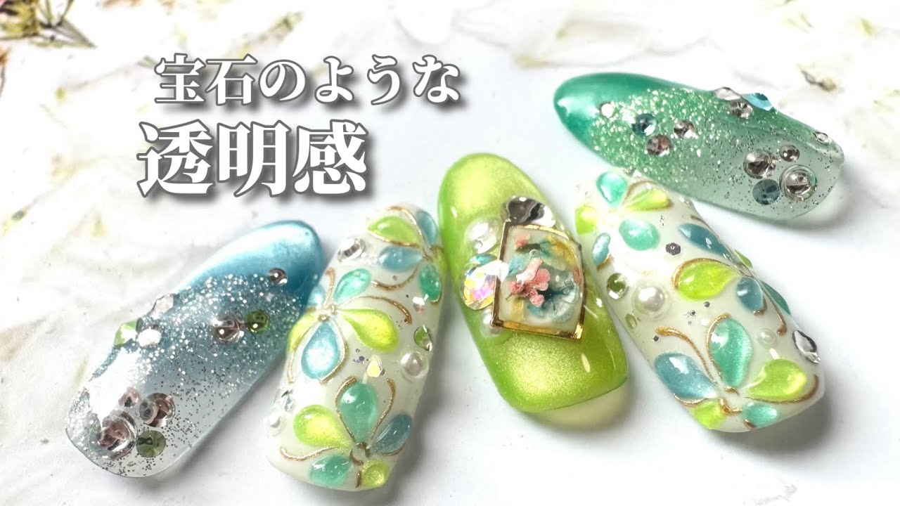 宝石のような透明感♡ぷっくり立体フラワーネイルの作り方